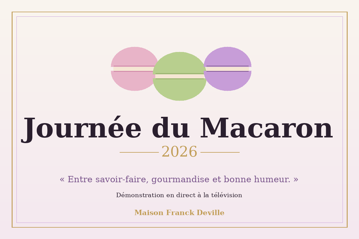 Trois macarons colorés pour la Journée du Macaron 2026 — Maison Franck Deville